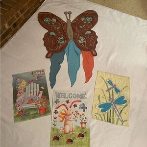 Whimsical Butterfly, Dragonfly, Bunny, and Spring Outdoor‎ Flag Set, OS
